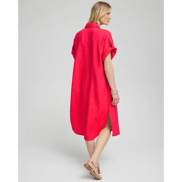 SOLD Chico’s Linen Roll Tab Dolman Midi Dress - Picture 3 of 13